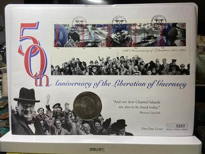 2025年第一百二十八场(总第一百五十四场）外国好品散币、邮币封和邮票场(免佣金) - 大型邮币封–英国🇬🇧1965年25便士(1995年根西岛解放50周年纪念封)