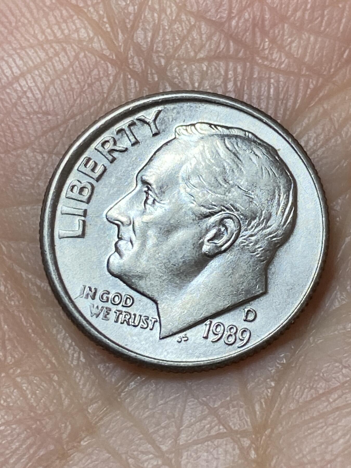 2025年第一百二十七场(总第一百五十三场）外国好品章牌、散币(免佣金) 美国🇺🇸1989年1角(罗斯福1角第二版，D标丹佛造)