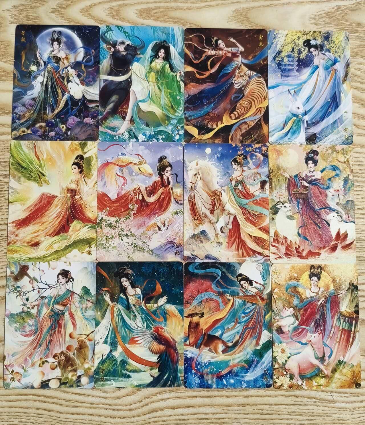 光影卡牌第25期，各家亲签，各家套卡，持续收拍品 青朴十二生肖花神普卡一套