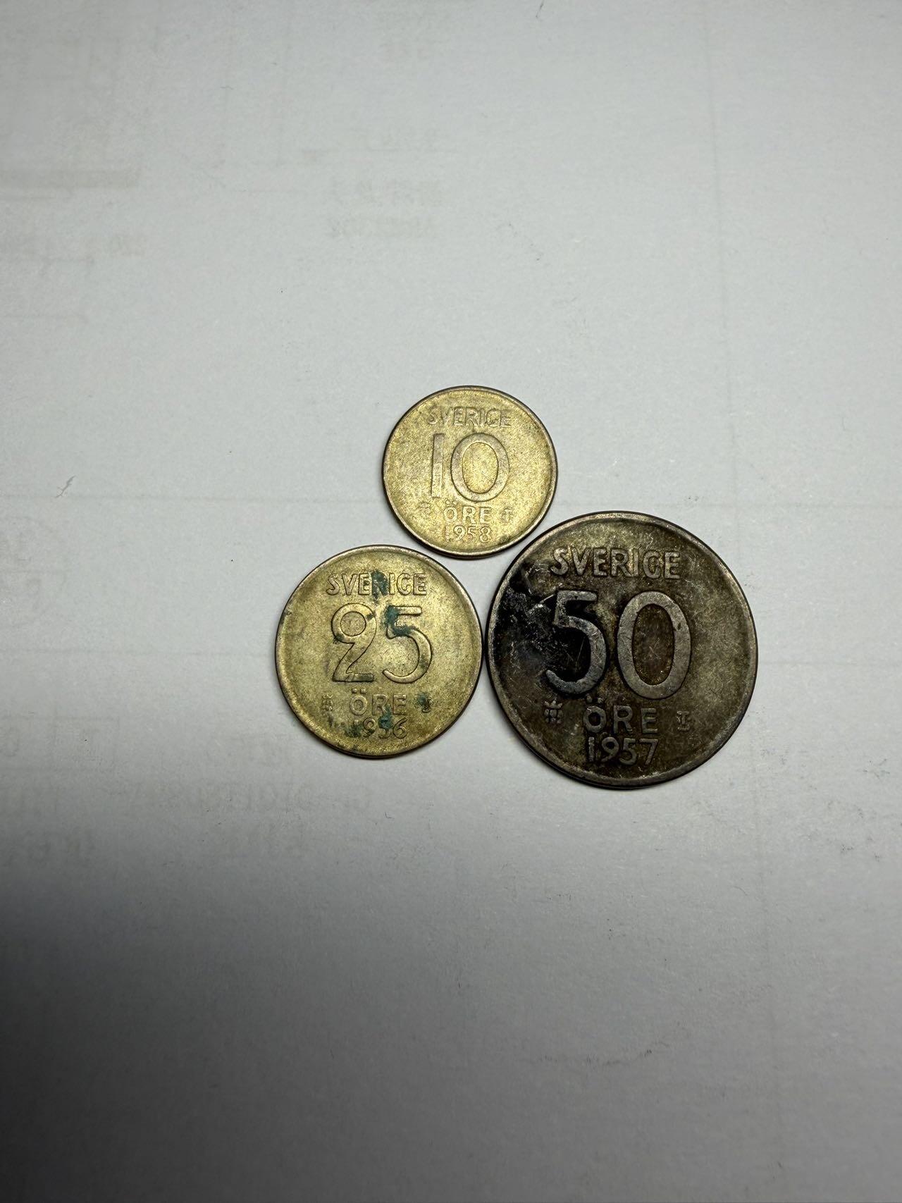 2025年集古藏今外币拍卖第十期-第5场—（总第285拍），可以寄存60天，满160元包邮。 瑞典50年代10、25、50欧尔银币三枚