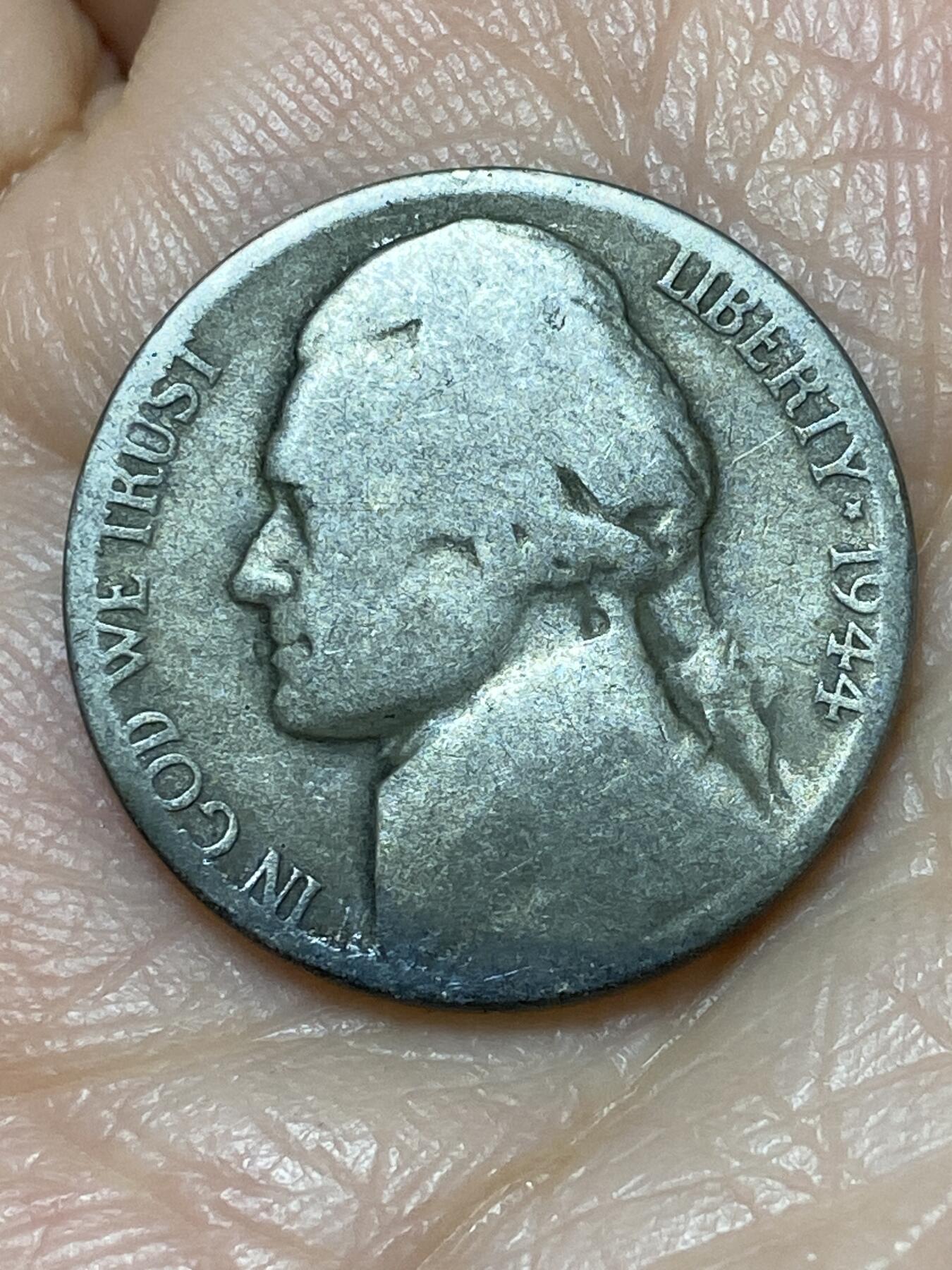 2025年第一百二十八场(总第一百五十四场）外国好品散币、邮币封和邮票场(免佣金) 美国🇺🇸1944年5分银币(杰斐逊5分第二版，P标，350银)