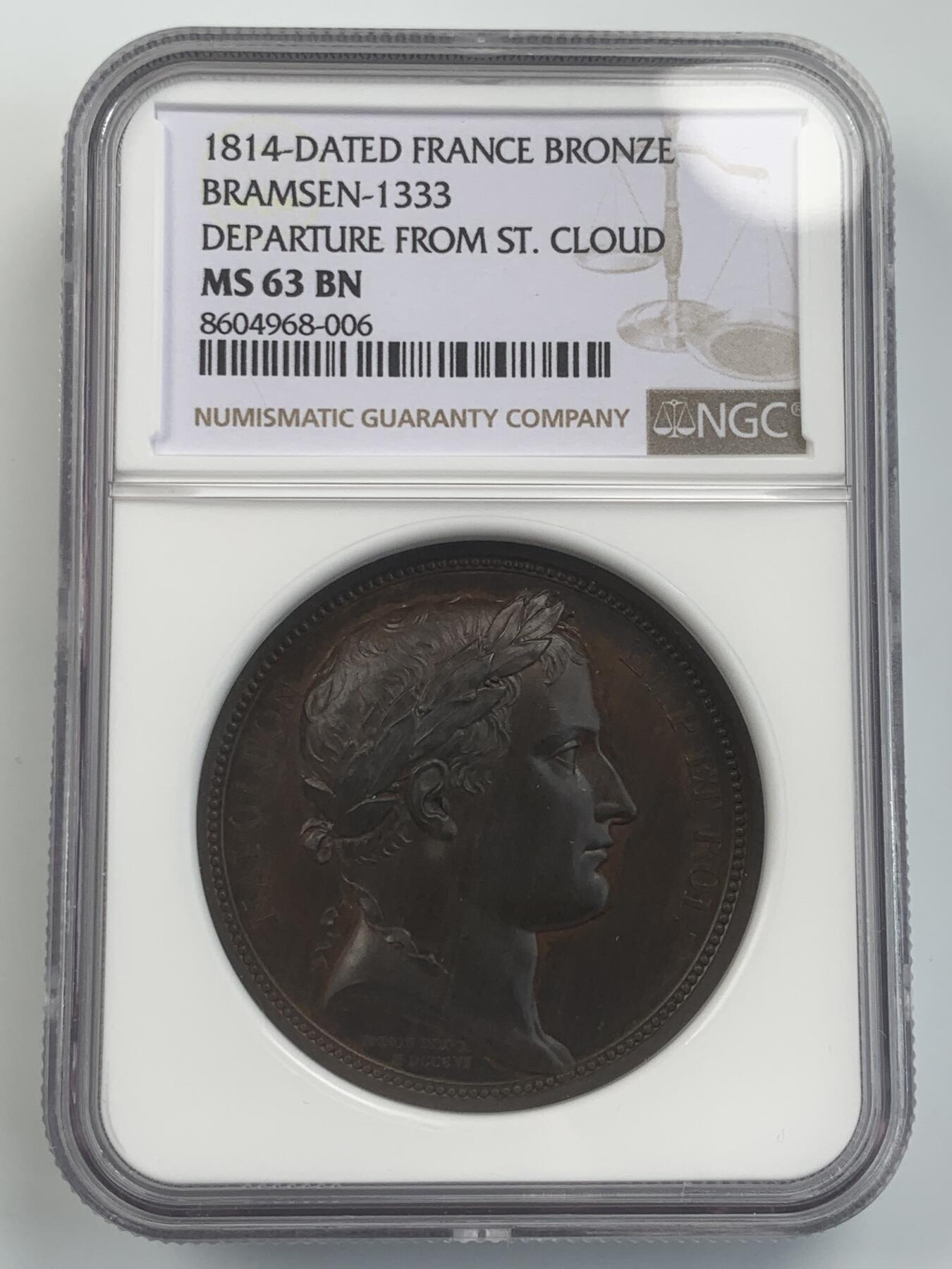 掌中浮雕-藏着的欧洲第041场 NGC MS63 : 1814年与妻儿告别纪念铜章，41mm