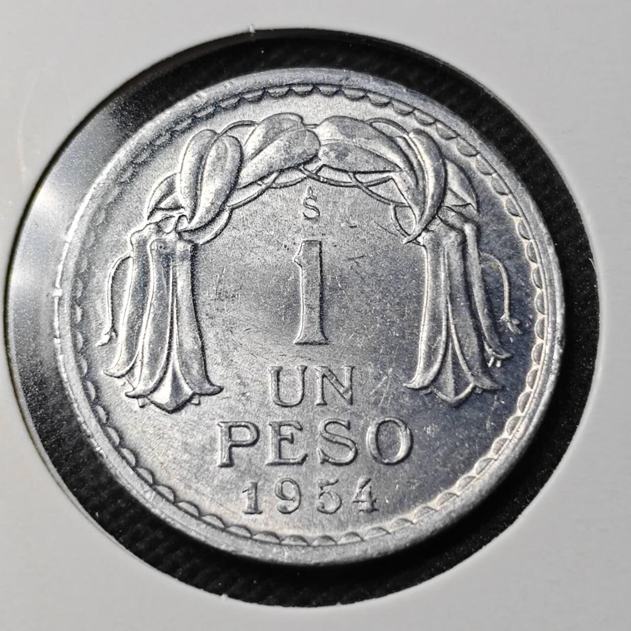 KK钱币收藏小铺  第368场  2月预留时间 周末发货  1954智利1比索 好品