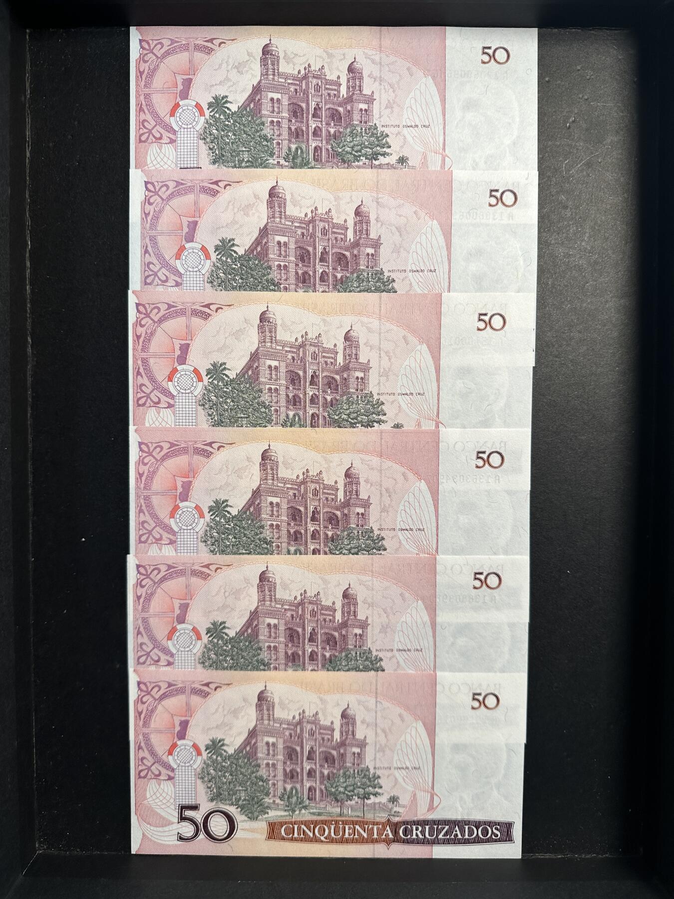 蒂克钱币-第47场 外国平价纸币拍卖 巴西 1986年 50克鲁扎多 纸币6枚 全新UNC