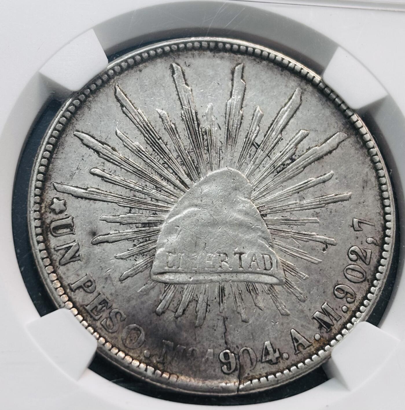 文馨钱币收藏第 281 场，【 长期接收代拍品】银元，银币，套币，纸币专场（本场截拍后休息三天，19 号发货） 1904 年墨西哥鹰洋 1 比索银元，NGC 评级 AUD