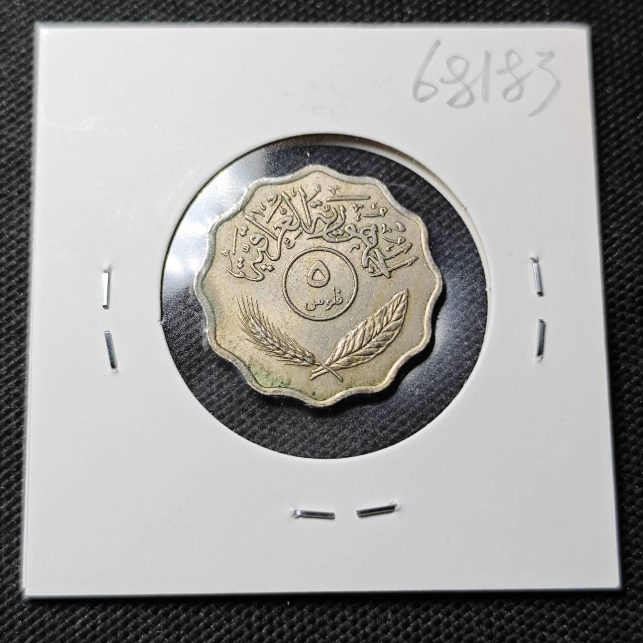 KK钱币收藏小铺  第368场  2月预留时间 周末发货  伊拉克5费尔 深打立体 椰树