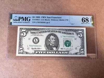 【Blue Auction】世界纸币精拍第749期——18级TOP拍卖/信誉/品质/专业/高效💫 - 美国 1995年5美金 PMG68EPQ 高分 旧金山版