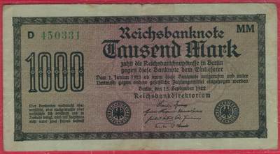 德国1922年1000马克 P-76 水印种类不详 绿号码 实物图 八五品 - 德国1922年1000马克 P-76 水印种类不详 绿号码 实物图 八五品