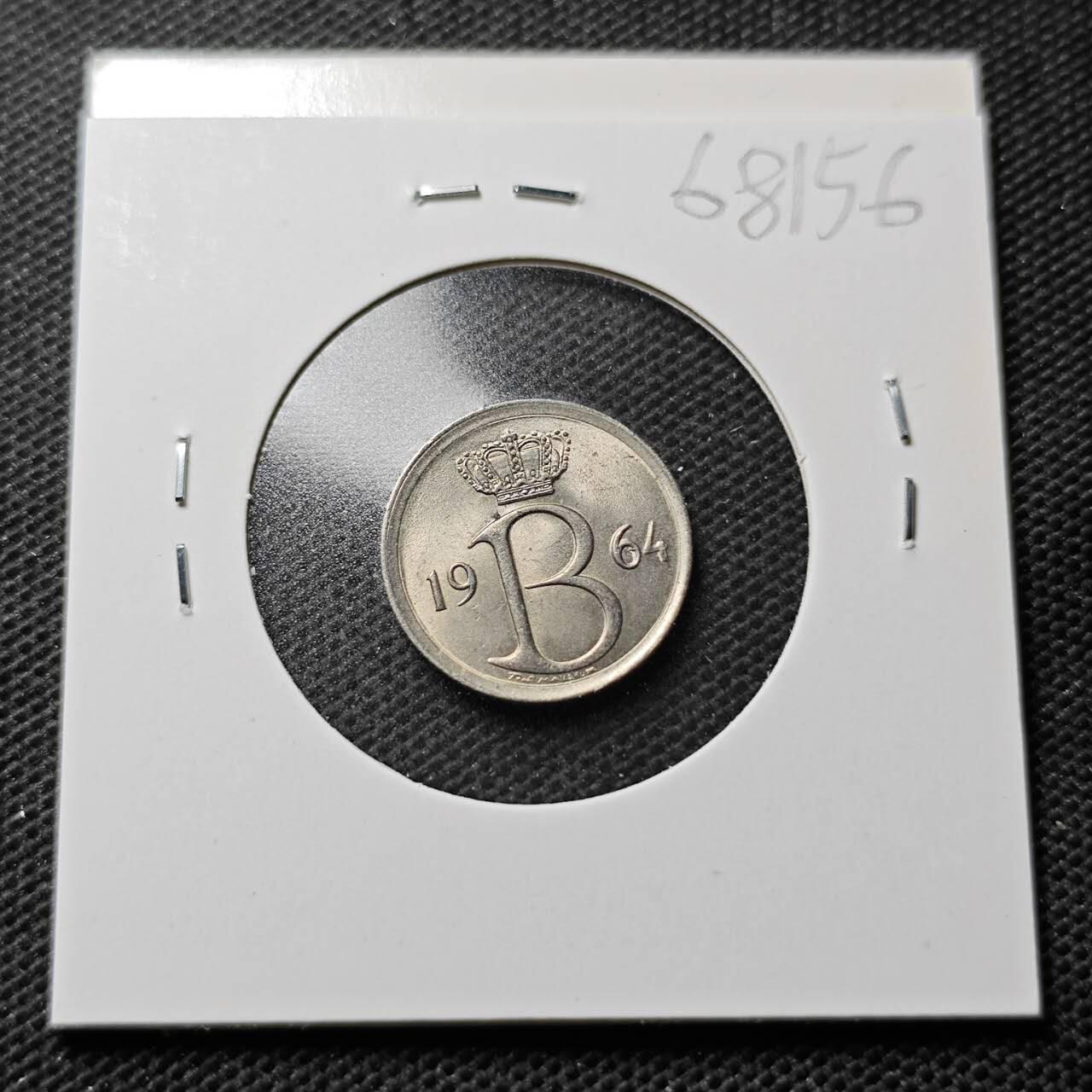 KK钱币收藏小铺  第368场  2月预留时间 周末发货  1964比利时25分 好品