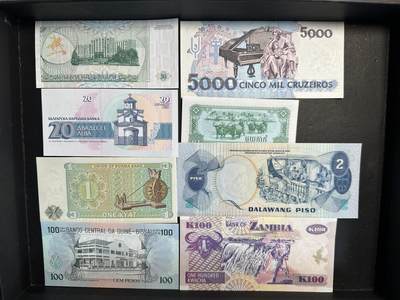 蒂克钱币-第47场 外国平价纸币拍卖 - 外国纸币8枚 全新UNC（尼加拉瓜，菲律宾等）