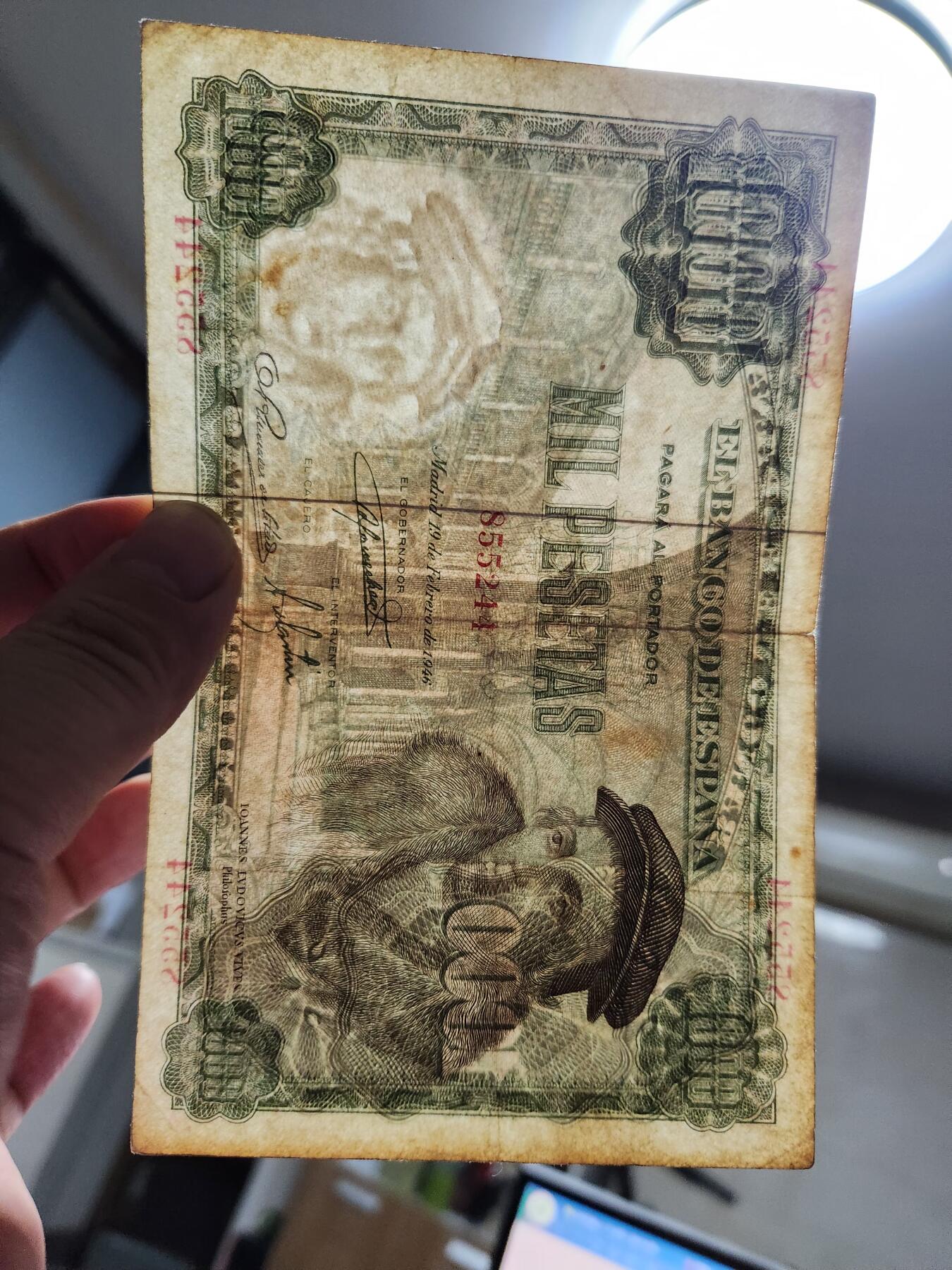 11月14号晚上8点 外国纸币自动截拍第56场 西班牙1946年1000稀少品种原票