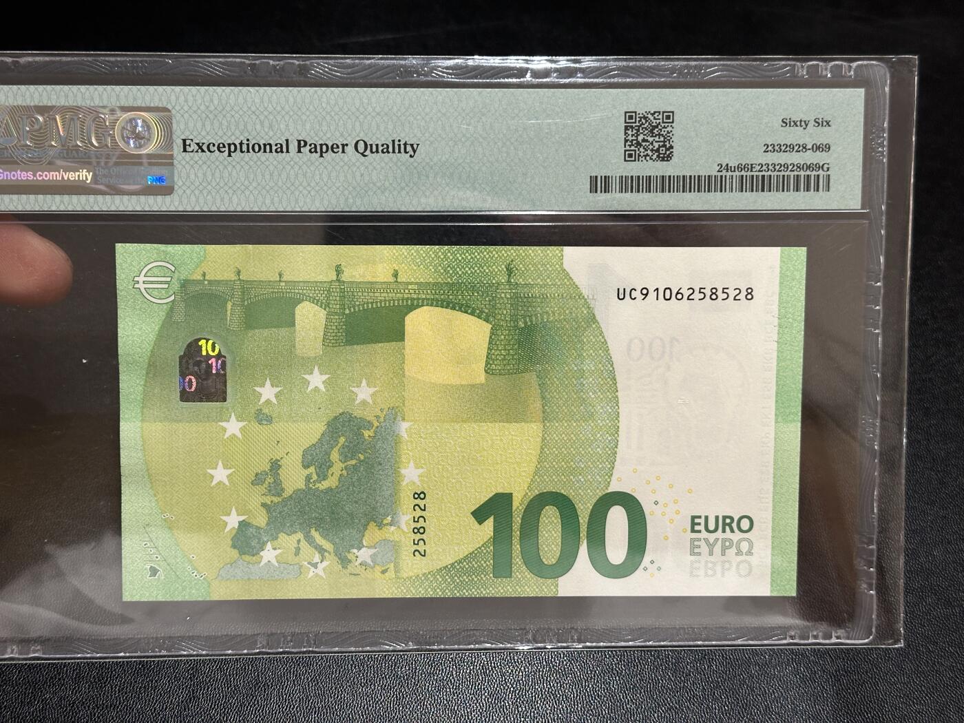 《外钞收藏家》第五百八十四期（优质场）（本平台长期征集拍品、欢迎藏友们联系合作） 2019年三签100欧元 PMG66 难得的无47尾8 法国版