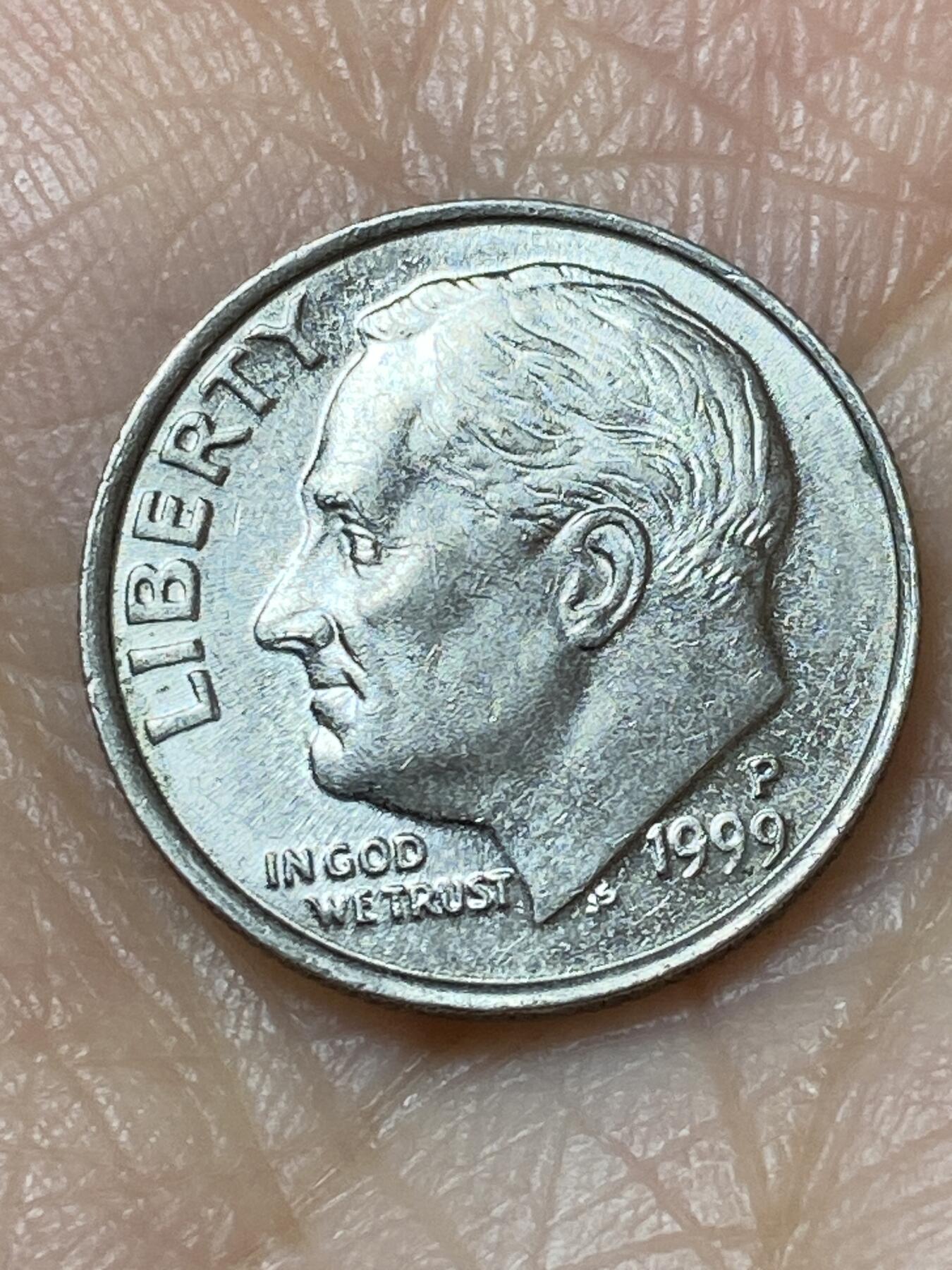 2025年第一百二十七场(总第一百五十三场）外国好品章牌、散币(免佣金) 美国🇺🇸1999年1角(罗斯福1角第二版，P标费城造)