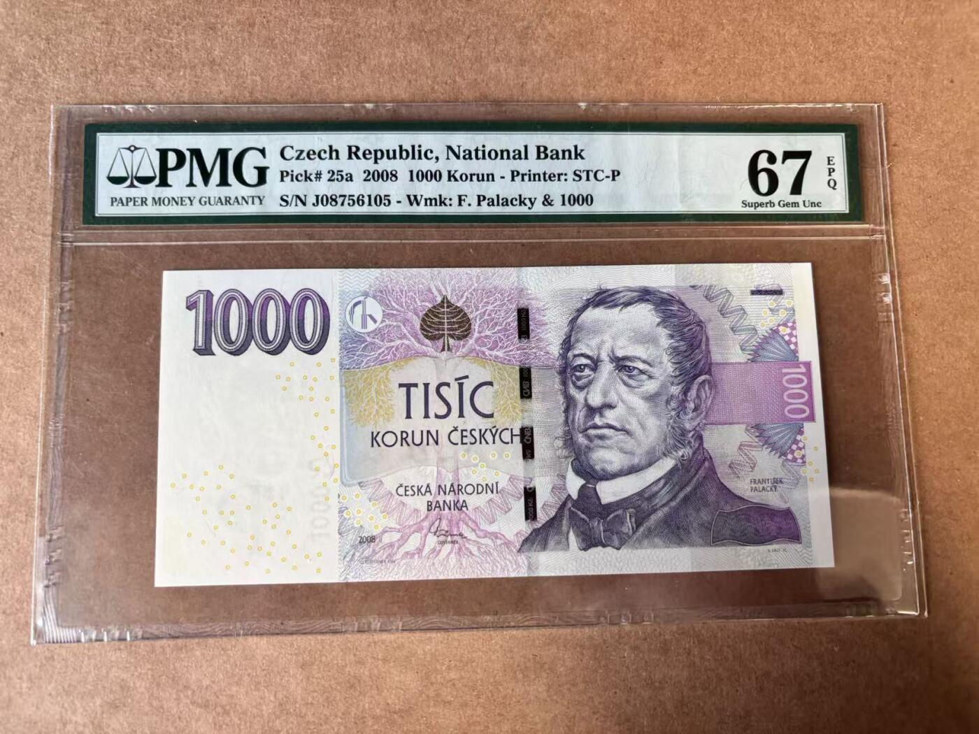 【Blue Auction】世界纸币精拍第749期——18级TOP拍卖/信誉/品质/专业/高效💫 捷克 2008年1000克朗 PMG67EPQ