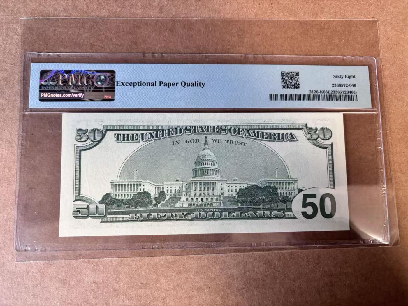 【Blue Auction】世界纸币精拍第749期——18级TOP拍卖/信誉/品质/专业/高效💫 美国 1996年50美金 PMG68EPQ 高分 达拉斯版