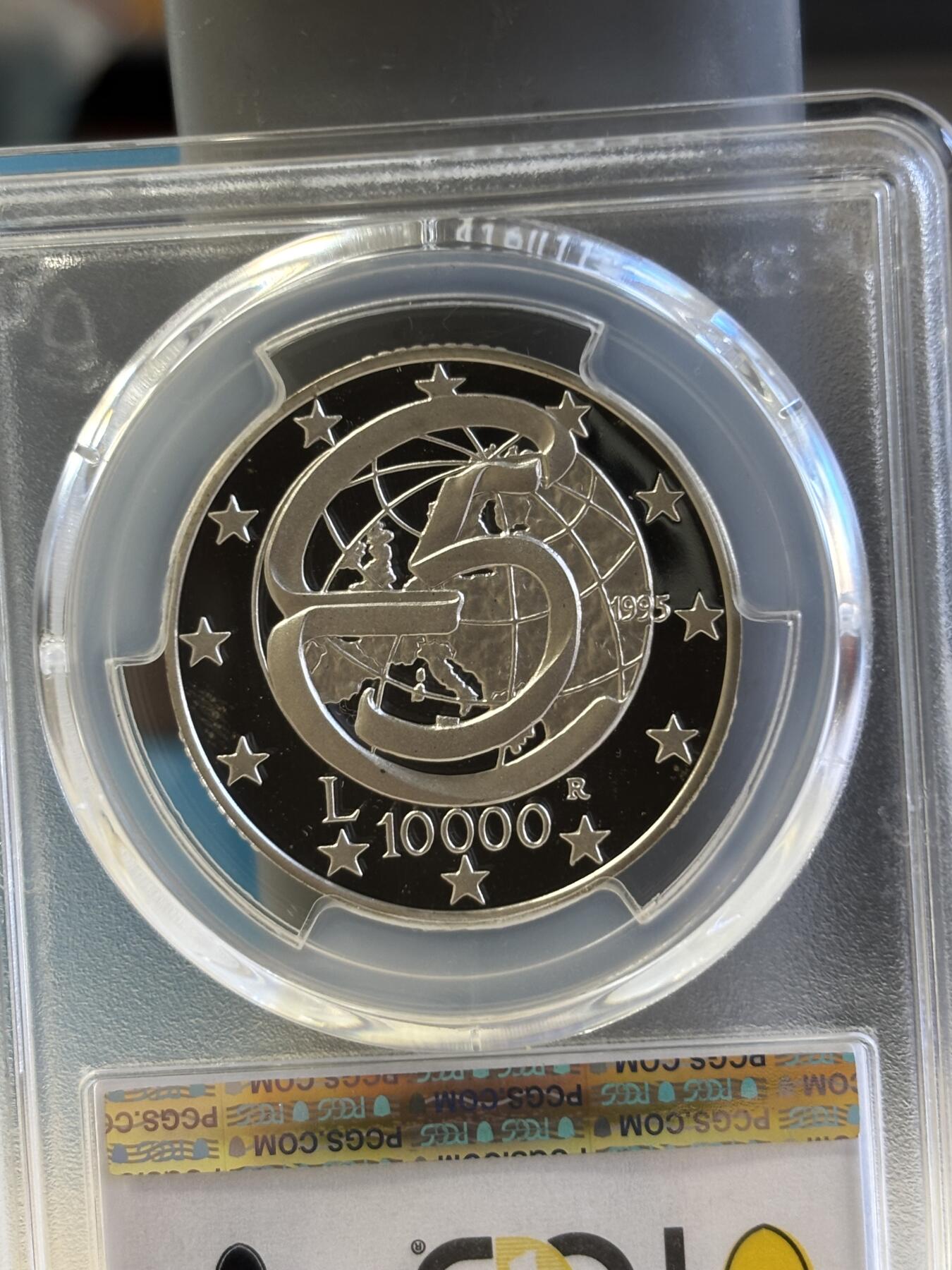 第181期拍卖 意大利1995年墨西拿海峡会议公牛女神精制纪念银币PCGS-PR69,835银，22克