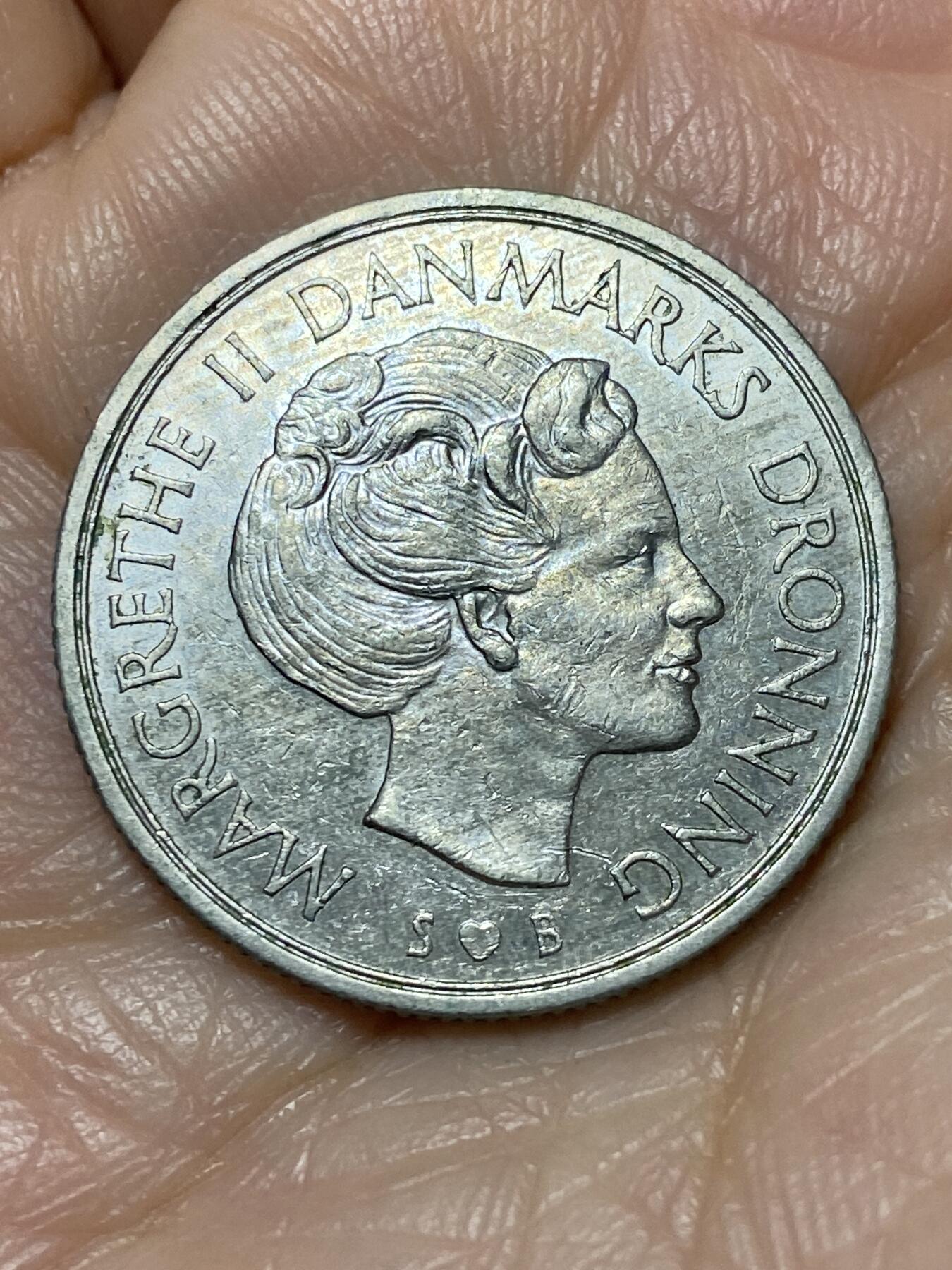 2025年第一百二十八场(总第一百五十四场）外国好品散币、邮币封和邮票场(免佣金) 丹麦🇩🇰1976年1克朗(玛格丽特二世第一版，S; B版)