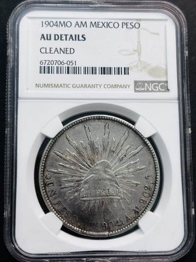 文馨钱币收藏第 281 场，【 长期接收代拍品】银元，银币，套币，纸币专场（本场截拍后休息三天，19 号发货） - 1904 年墨西哥鹰洋 1 比索银元，NGC 评级 AUD
