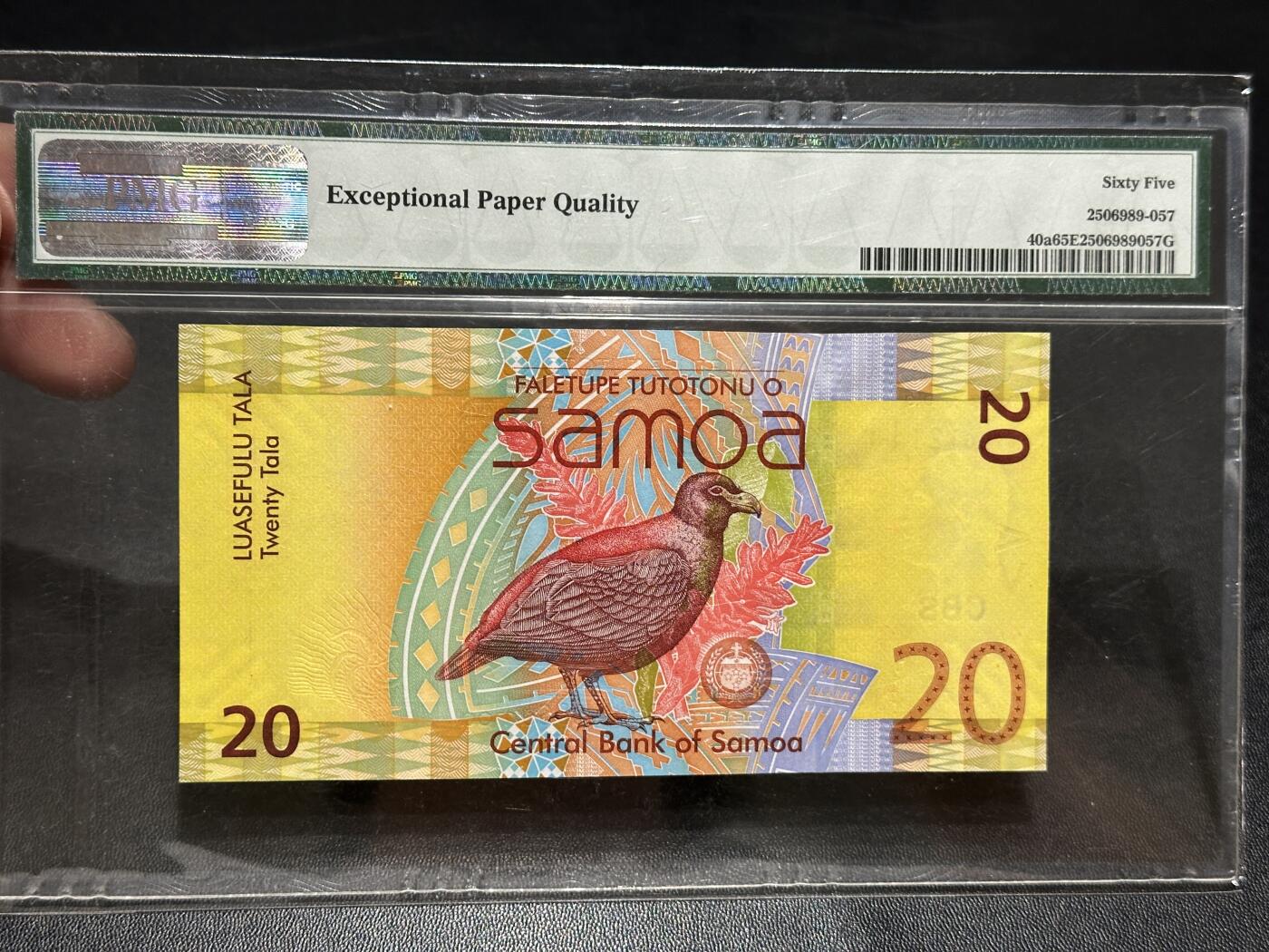 《外钞收藏家》第五百八十四期（优质场）（本平台长期征集拍品、欢迎藏友们联系合作） 2008年萨摩亚20塔拉 PMG65 数三 豹子号111