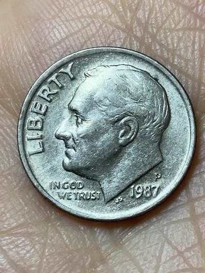 2025年第一百二十七场(总第一百五十三场）外国好品章牌、散币(免佣金) - 美国🇺🇸1987年1角(罗斯福1角第二版，P标费城造)