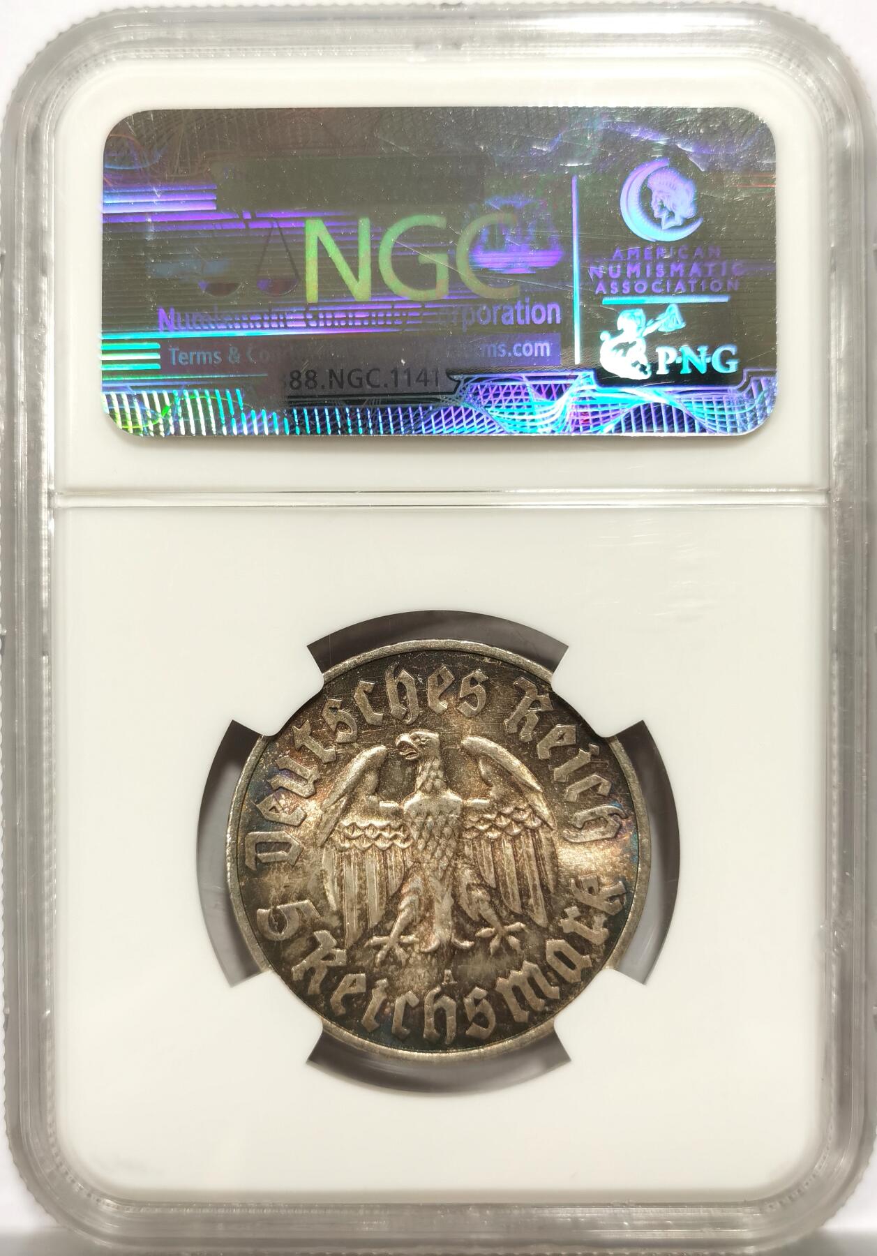 博洋堂世界钱币拍卖第146期（全场包邮） NGC MS64 德国1933年A版马丁路德5马克银币