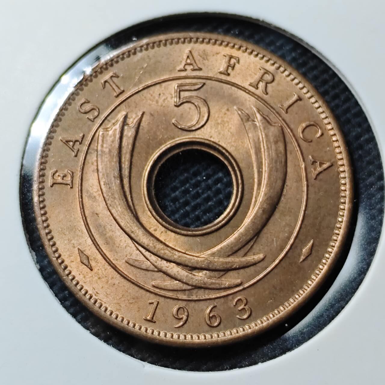 KK钱币收藏小铺  第368场  2月预留时间 周末发货  1963英属东非5分铜币 好品