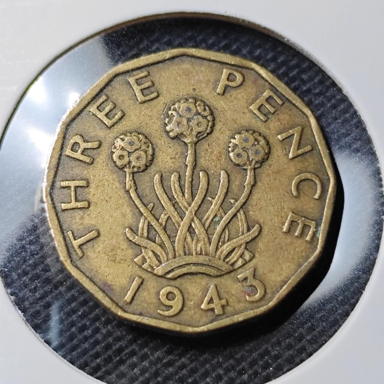 KK钱币收藏小铺  第368场  2月预留时间 周末发货  1943英国3便士铜币