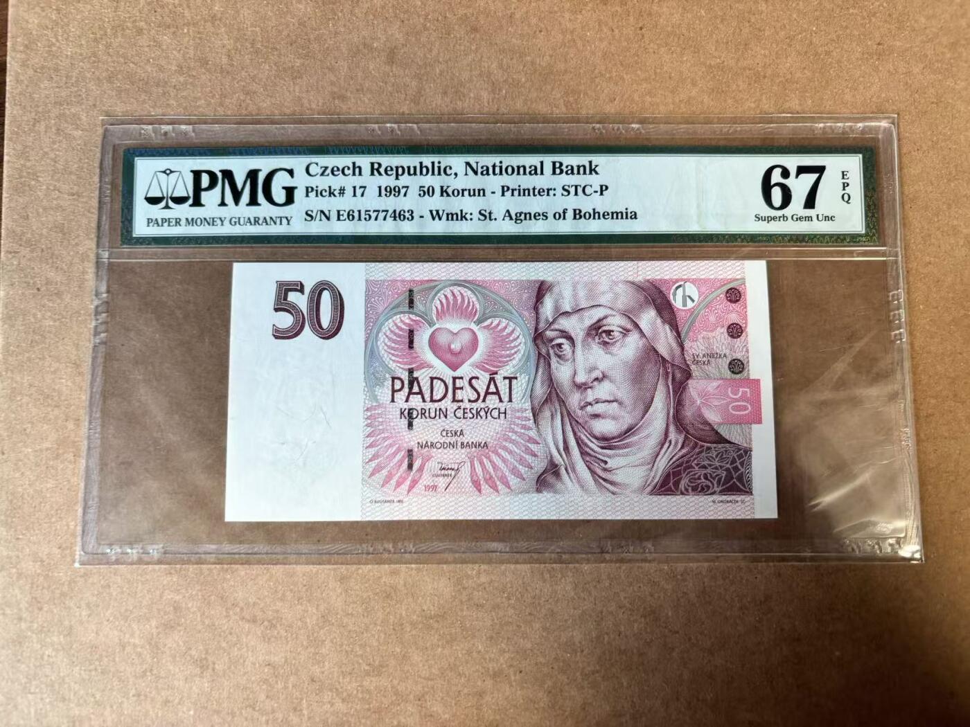 【Blue Auction】世界纸币精拍第749期——18级TOP拍卖/信誉/品质/专业/高效💫 捷克 1997年50克朗 PMG67EPQ