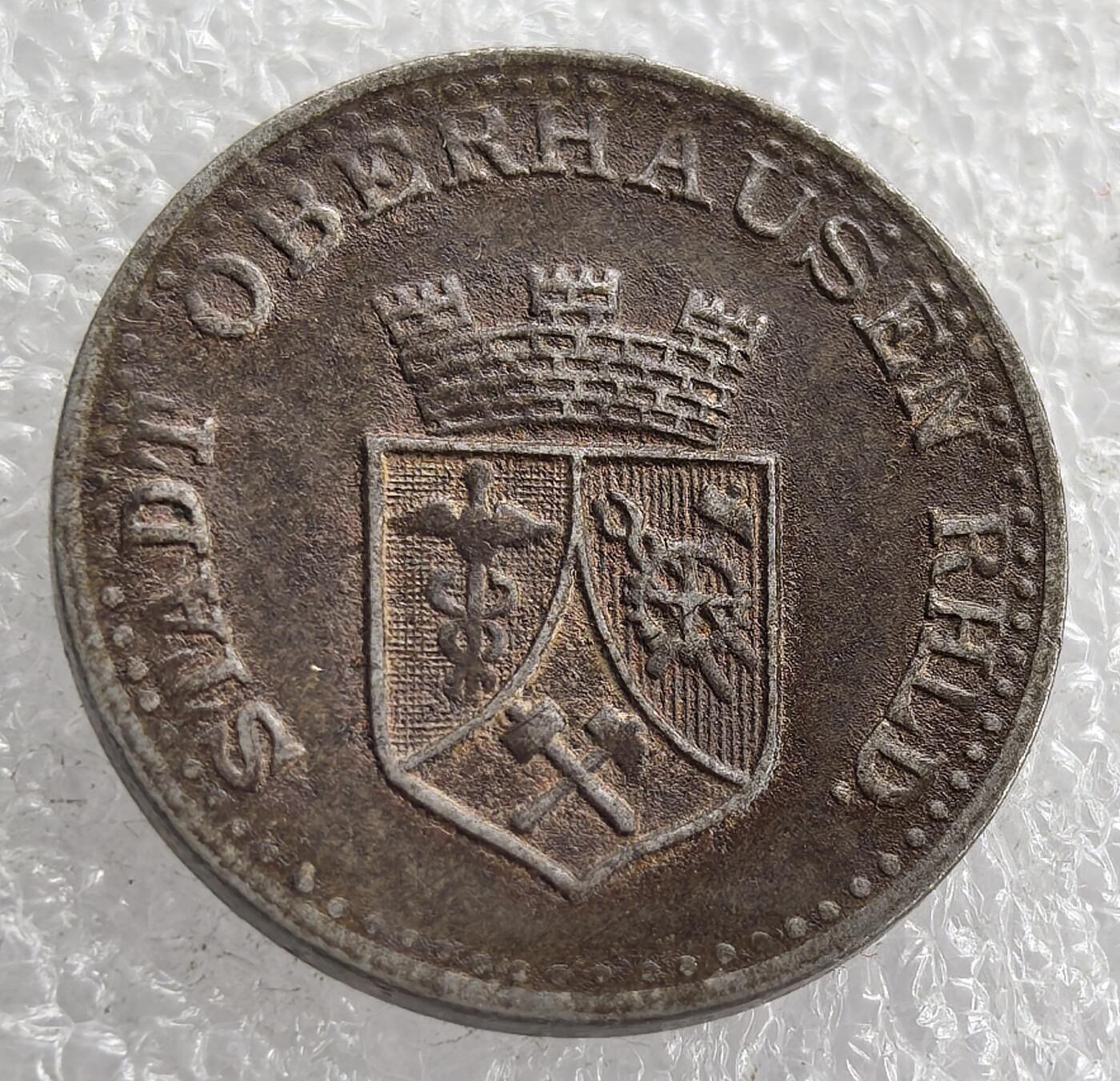 外国优质老铜币银币，周六九点倒数截拍，满百包邮，可寄存半年，喜欢朋友微信扫描二维码可直接参拍 首见德国奥伯豪森市1919年25芬尼