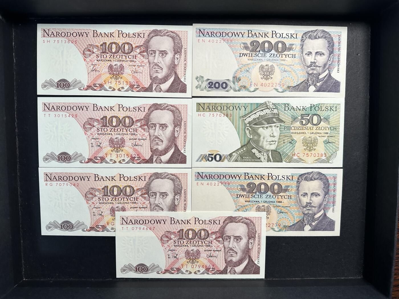 蒂克钱币-第47场 外国平价纸币拍卖 波兰 1988-1989年。850滋提罗7枚 纸币 全新UNC