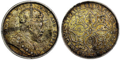 北京阿城哥拍卖2025年秋季拍卖会 - 1904英属海峡殖民地英王爱德华七世像壹圆银币一枚，原汁原味PCGS AU58评级编号：88920415