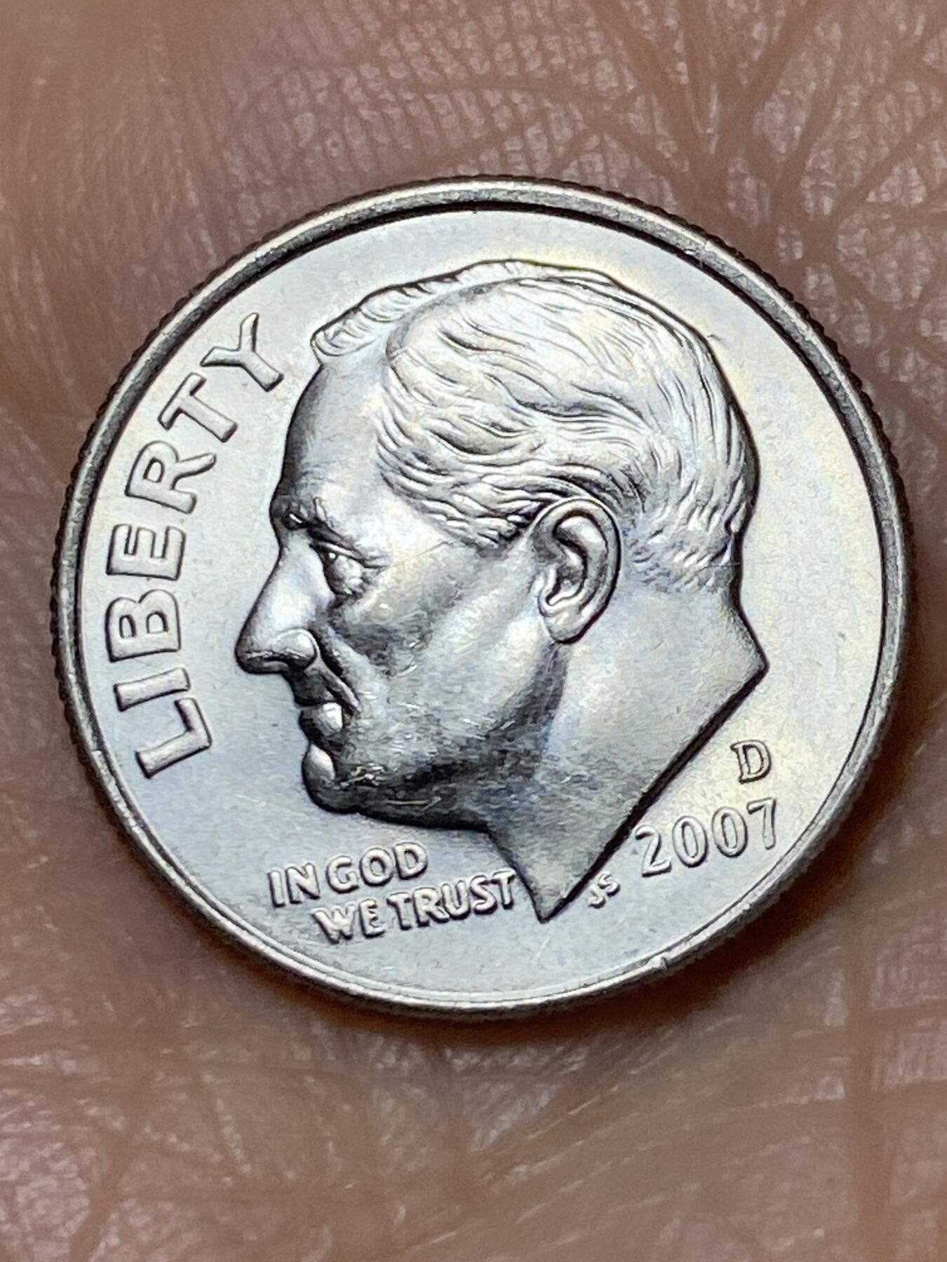 2025年第一百二十八场(总第一百五十四场）外国好品散币、邮币封和邮票场(免佣金) 美国🇺🇸2007年1角(罗斯福1角第二版，D标丹佛造)