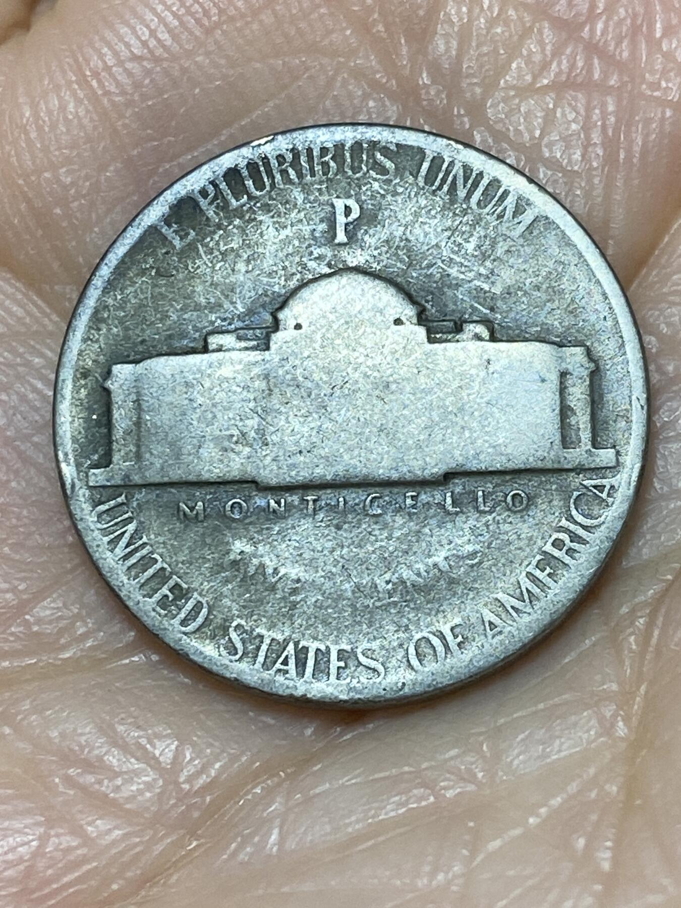 2025年第一百二十八场(总第一百五十四场）外国好品散币、邮币封和邮票场(免佣金) 美国🇺🇸1944年5分银币(杰斐逊5分第二版，P标，350银)