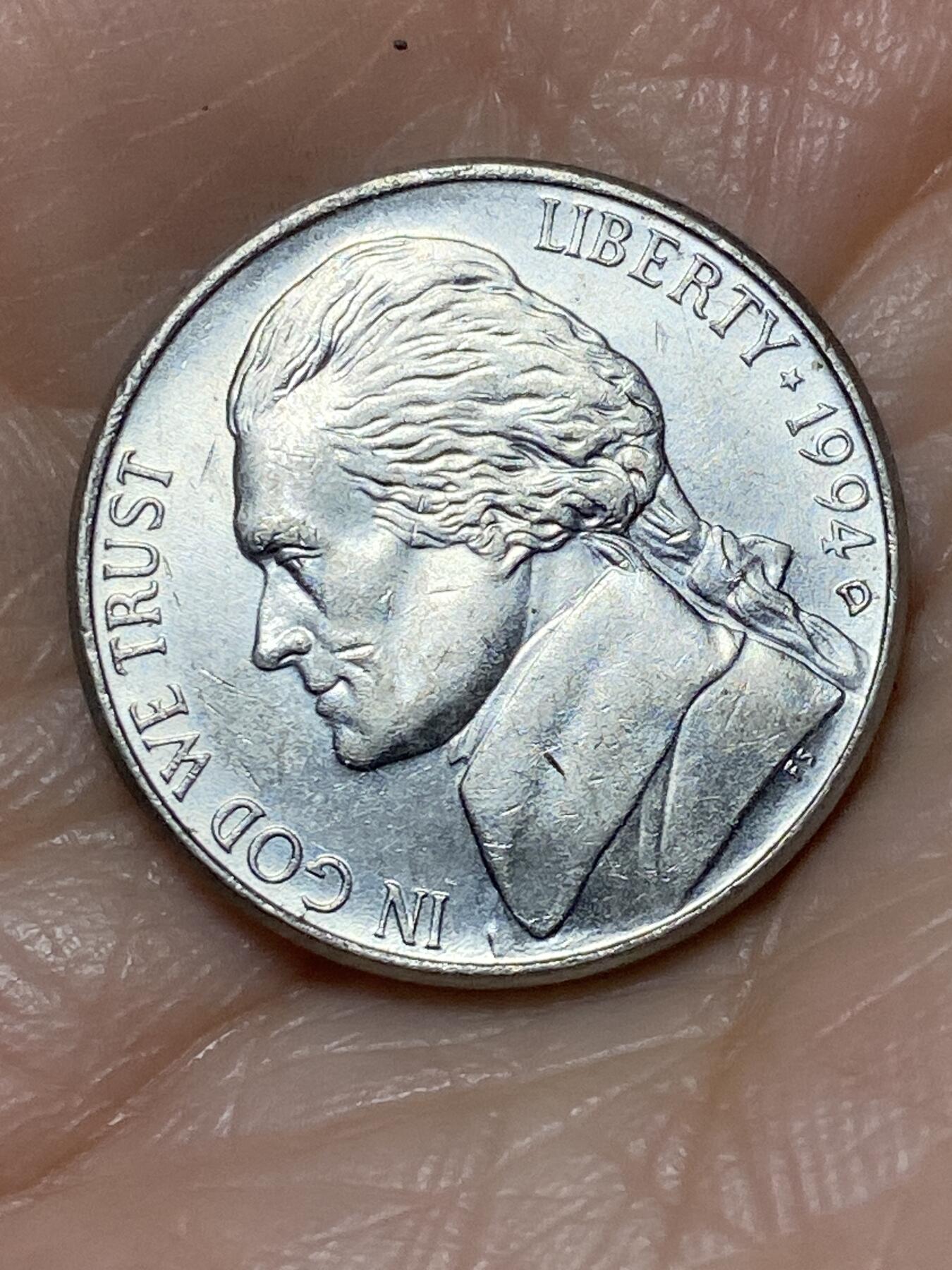 2025年第一百二十八场(总第一百五十四场）外国好品散币、邮币封和邮票场(免佣金) 美国🇺🇸1994年5分(杰斐逊5分第三版，D标丹佛造)