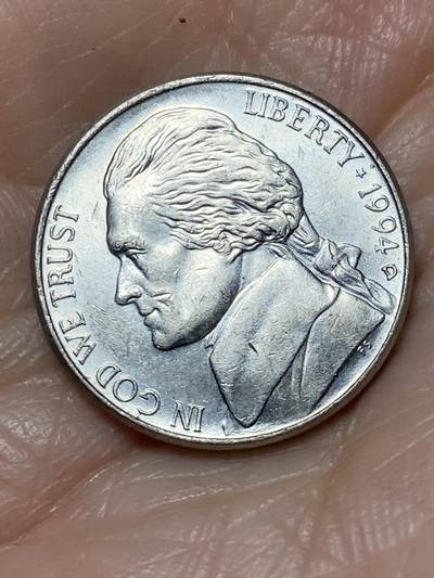 2025年第一百二十八场(总第一百五十四场）外国好品散币、邮币封和邮票场(免佣金) - 美国🇺🇸1994年5分(杰斐逊5分第三版，D标丹佛造)