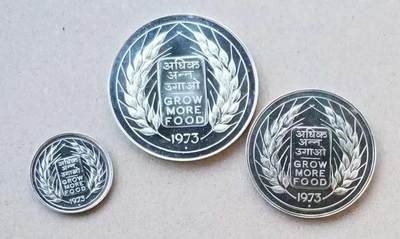 ❤️【币观天下】❤️ 第330期钱币拍卖- 2025.11.14周五晚上6点半场-长期征集拍品 - 印度1973年FAO纪念币3枚 10卢比银币500银22克，20卢比银币500银30克， UNC品如图。