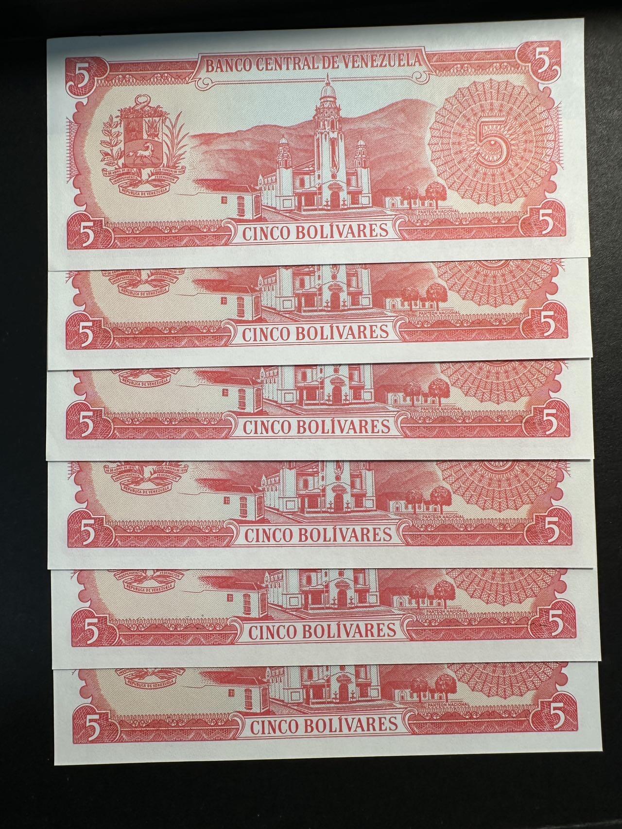 蒂克钱币-第47场 外国平价纸币拍卖 委内瑞拉 1989年 5玻利瓦尔纸币  6枚 全新