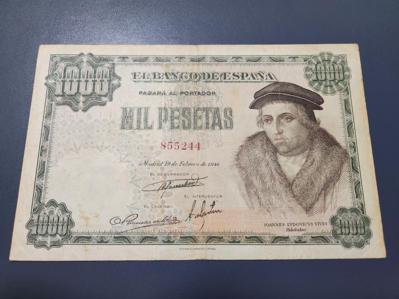 11月14号晚上8点 外国纸币自动截拍第56场 西班牙1946年1000稀少品种原票