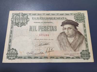 11月14号晚上8点 外国纸币自动截拍第56场 - 西班牙1946年1000稀少品种原票