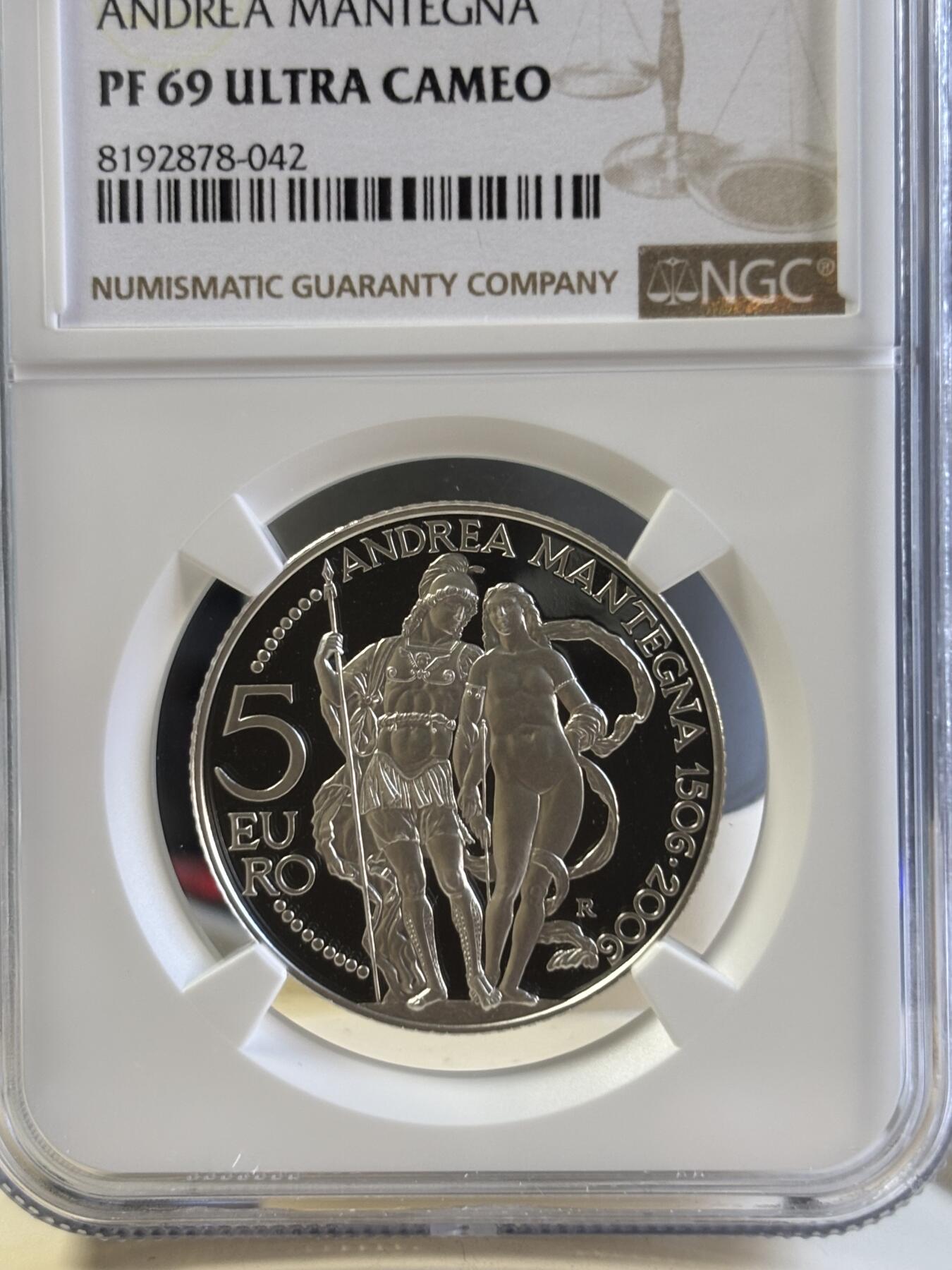 第181期拍卖 圣马力诺2006年发行著名画家安德烈.亚曼特尼亚著作《巴那斯山》精制银币NGC-PF69,18克，925银，限量8500枚，