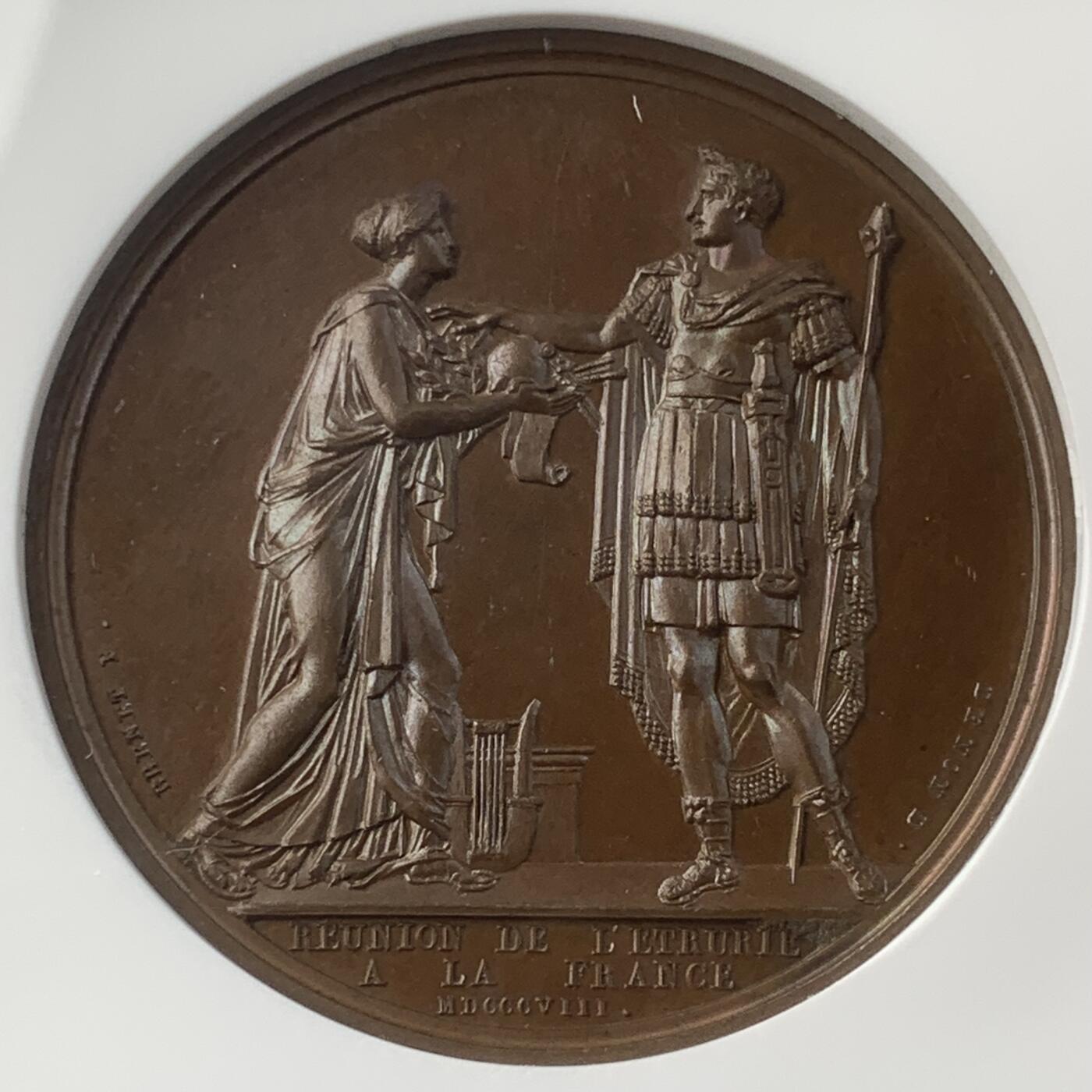 掌中浮雕-藏着的欧洲第041场 NGC MS64 : 1808年吞并伊特鲁利亚纪念铜章，41mm