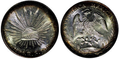 北京阿城哥拍卖2025年秋季拍卖会 - 1894年墨西哥“鹰洋”8瑞尔银币一枚，铸造精美，版底皎洁莹润，充盈姣好原光，品相一流，PCGS MS64评级编号：89489215