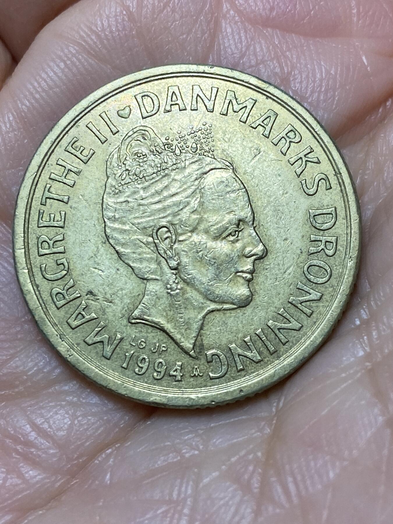 2025年第一百二十八场(总第一百五十四场）外国好品散币、邮币封和邮票场(免佣金) 丹麦🇩🇰1994年20克朗(玛格丽特二世第二版，LG; JP; A版，首发年)