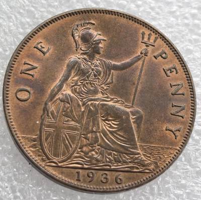 外国优质老铜币银币，周六九点倒数截拍，满百包邮，可寄存半年，喜欢朋友微信扫描二维码可直接参拍 - 原光英国1936年大便士