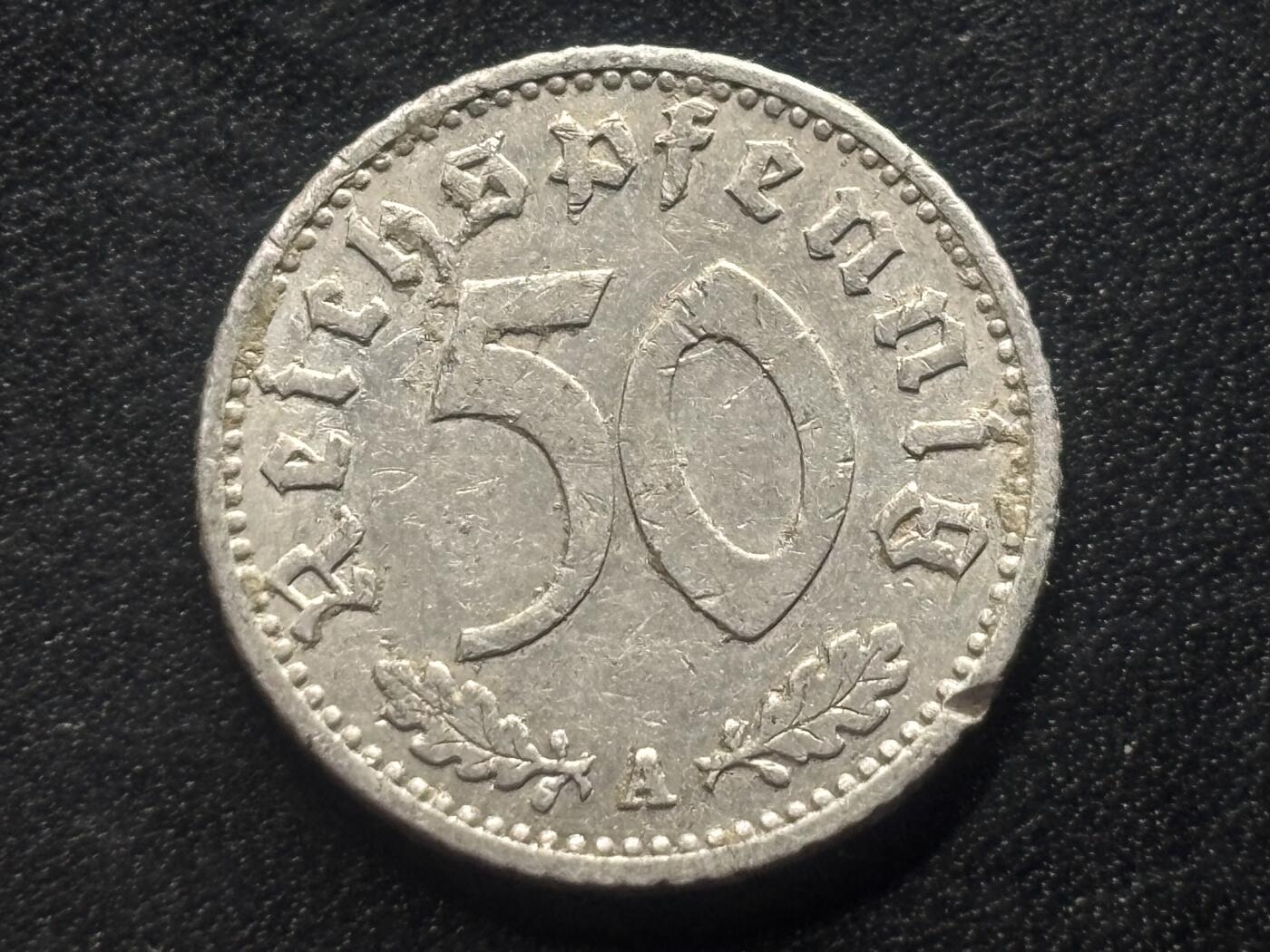 邮泉阁限时拍卖第三十五场补 德国硬币（第三帝国）专场（硬币在国外。请付邮费6元。） 德国第三帝国1941年50芬尼A版