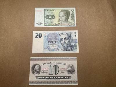 【礼羽收藏】🌏世界钱币拍卖第111期 - 1980年德国5马克、1974年丹麦10克朗、1994年捷克20克朗A冠，三张一起，全新UNC，品相如图