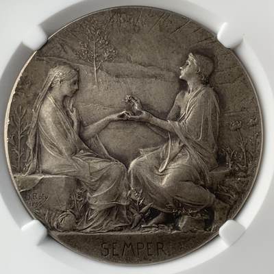 掌中浮雕-藏着的欧洲第041场 - NGC MS62 : 1898年结婚银章，大师罗蒂经典作品，41mm