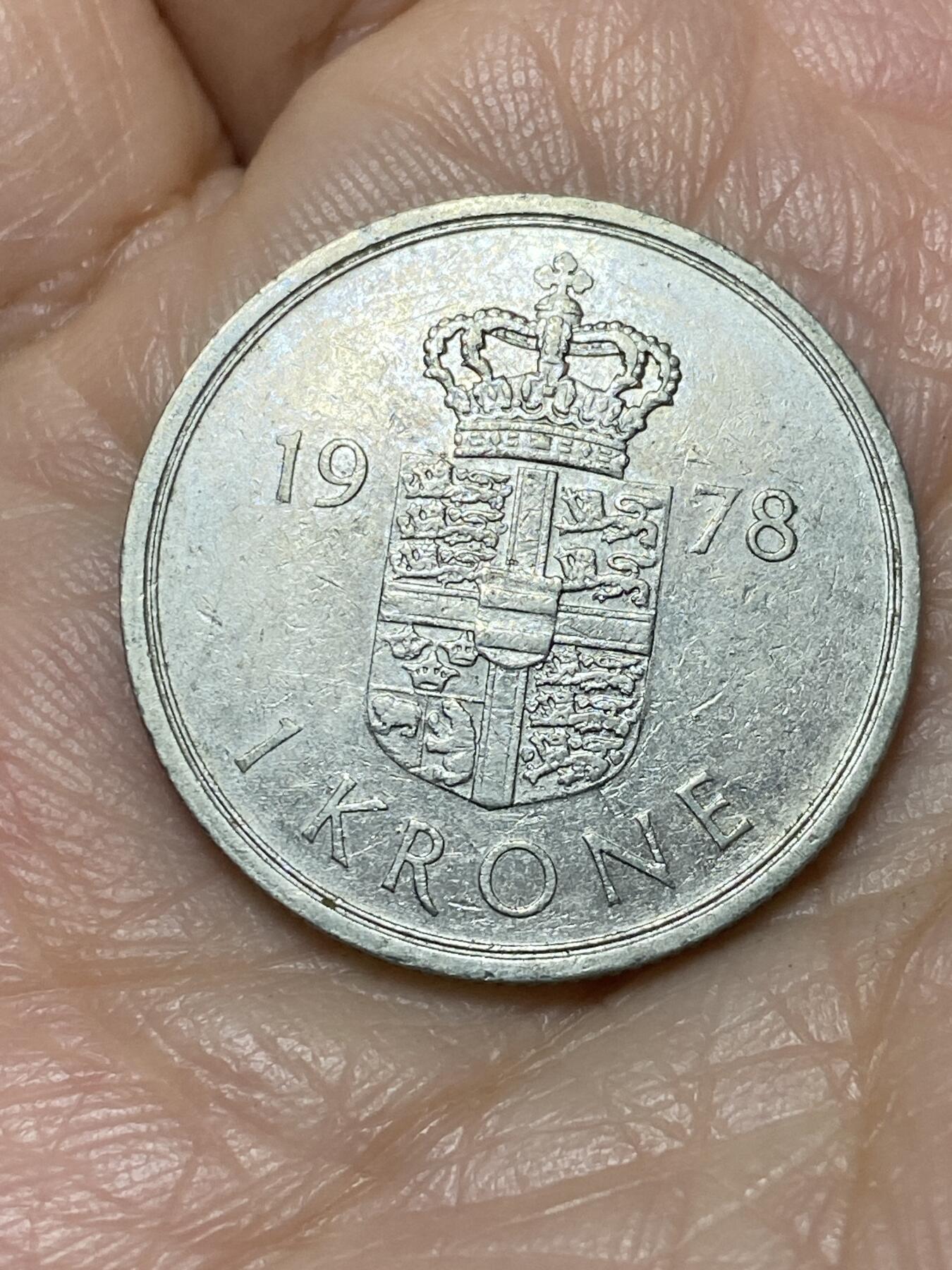 2025年第一百二十八场(总第一百五十四场）外国好品散币、邮币封和邮票场(免佣金) 丹麦🇩🇰1978年1克朗(玛格丽特二世第一版，S; B版)