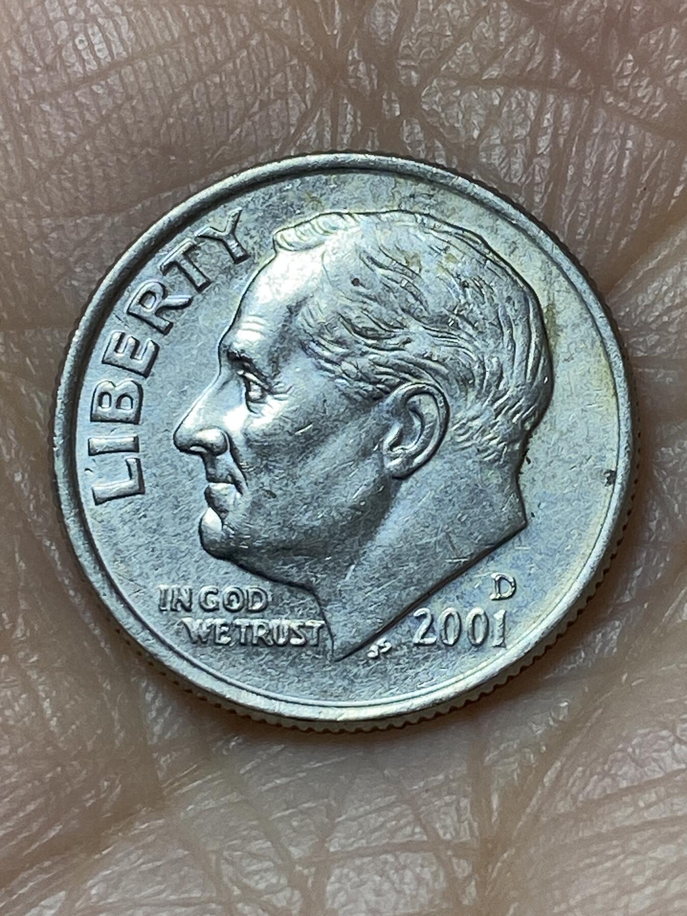 2025年第一百二十七场(总第一百五十三场）外国好品章牌、散币(免佣金) 美国🇺🇸2001年1角(罗斯福1角第二版，D标丹佛造)