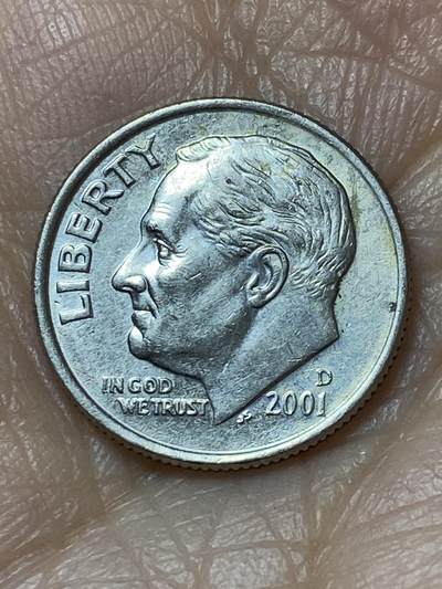 2025年第一百二十七场(总第一百五十三场）外国好品章牌、散币(免佣金) - 美国🇺🇸2001年1角(罗斯福1角第二版，D标丹佛造)